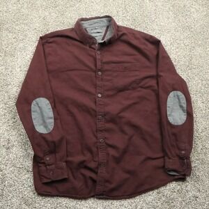 RJR John Rocha Button Down Shirt Men's XL Burgundy Tailored‎ Fit Elbow Patch